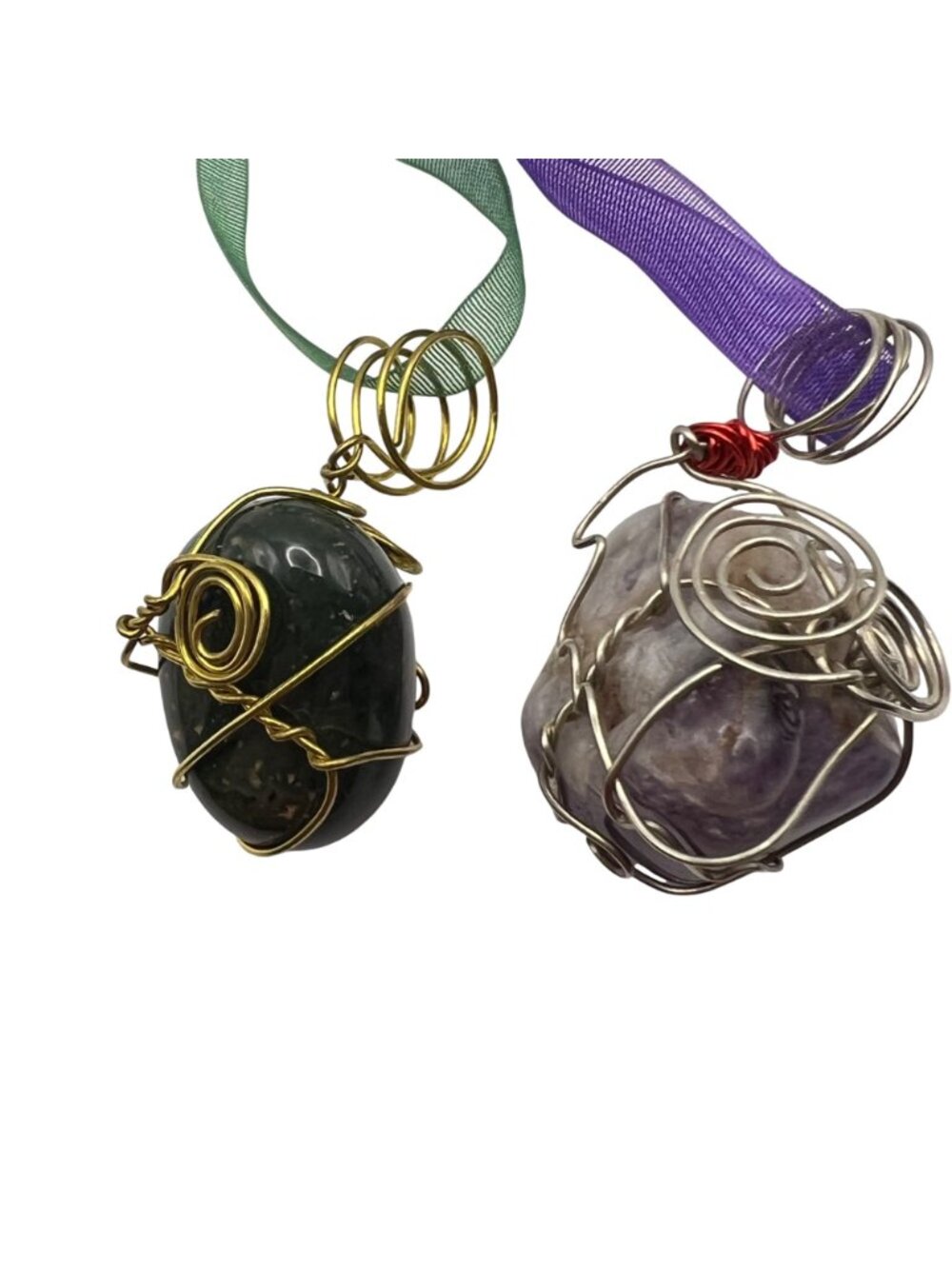 Wire Wrapped Crystal Pendant Necklaces Lot 6 Amethyst Rose Quartz Agate Healing - Picture 7 of 12